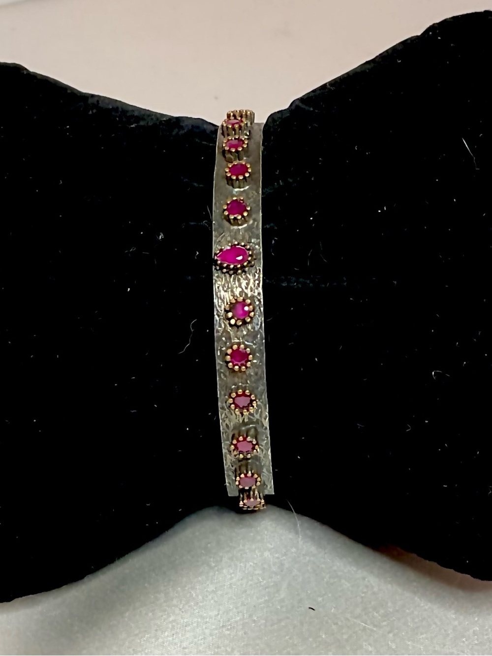 Vintage Style Oxidized 925 Sterling Silver Ruby Cuff Bracelet